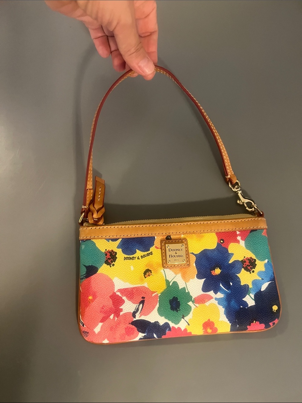 Dooney & Bourke Bright Floral Wristlet with Tan Trim